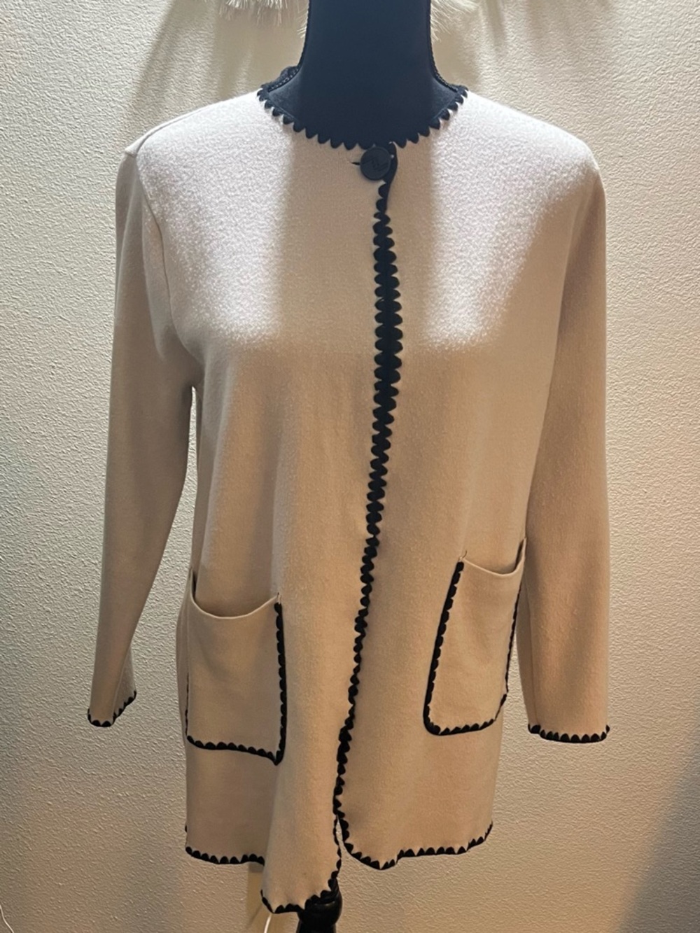 Sioni Cream Cardigan with Black Trim